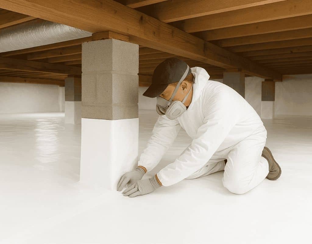technician working encapsulating a crawl space
