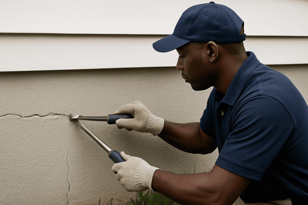 man working on foundation repair